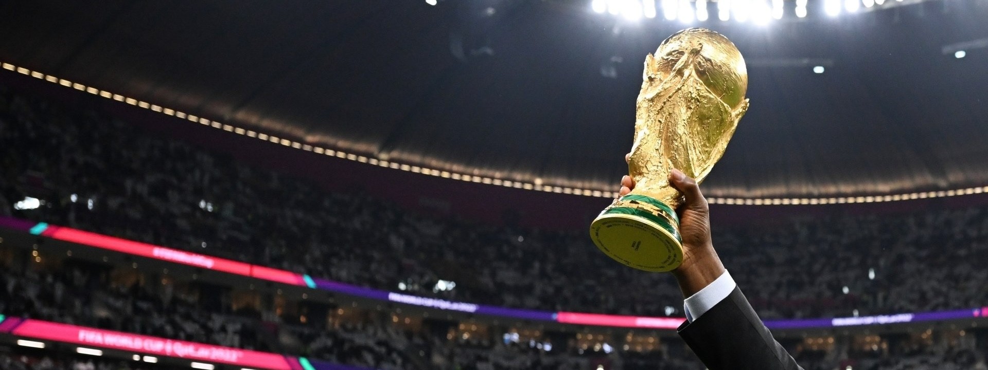 person holding fifa world cup trophy